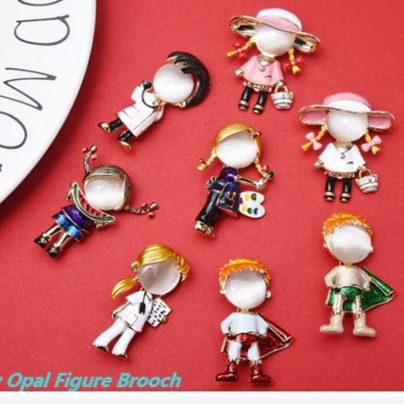 18K Gold Opal Carry Bag Girl Brooch - Picture 2 of 8